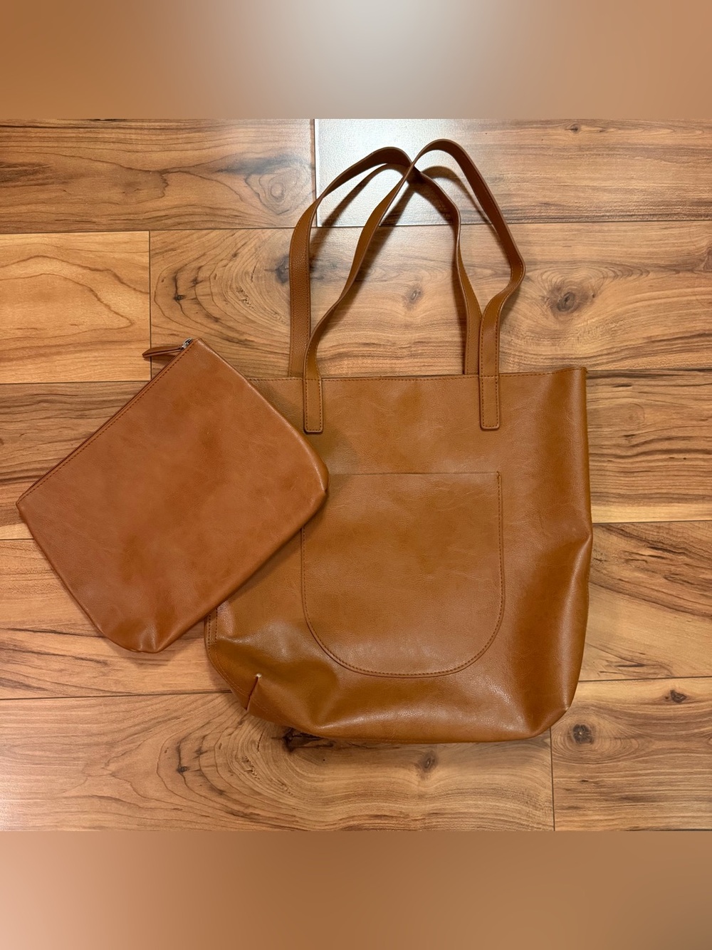 Source Unknown Cognac Brown Women's Tote with Matching Pouch